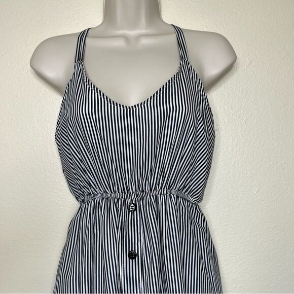 Judith March Stripe Ruffle Racerback Rosette Hem Black White Dress Women Large - Picture 4 of 15